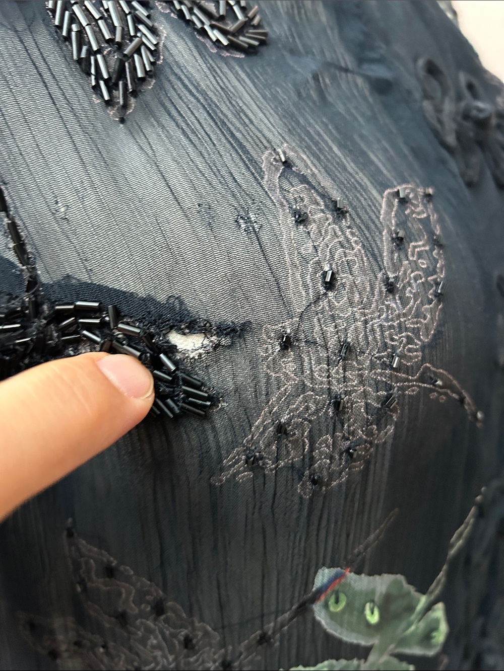 VTG Cache Sheer Black Embroidered Butterfly Duster Asian frog closure sz small - Picture 7 of 16